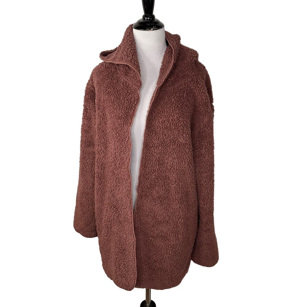 PINK Victoria’s Secret Sherpa Teddy Open Hooded Cardigan Size Medium / Large